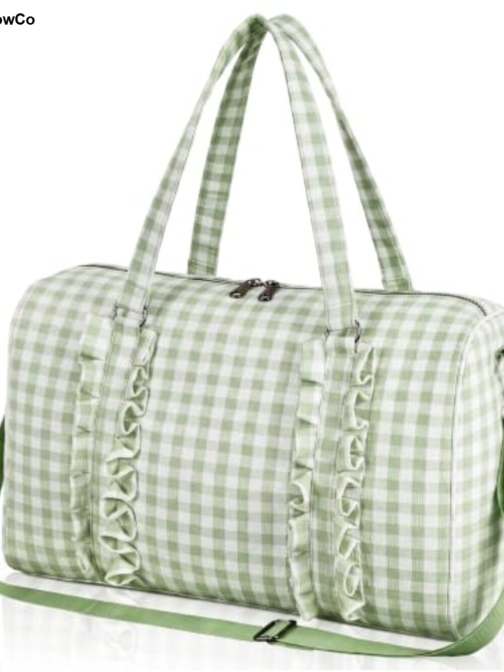 Ruffle Gingham Travel Duffel Bag Polyester Zip Weekender Crossbody